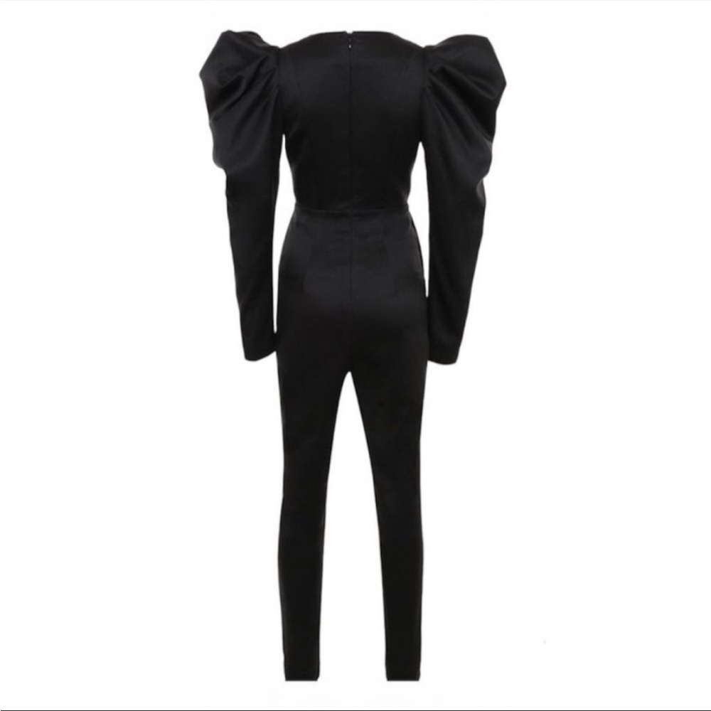 House of CB ‘Escalia’ Black Stretch Satin Jumpsuit NWOT - Picture 5 of 9